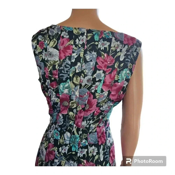 Koret Blue Multicolor Floral Pinafore Dress Sleeveless Invisible Zipper Sz 8 - Picture 6 of 10